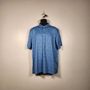 GREG NORMAN Polo Shirt Mens Large Blue Shark Fin Print Play Dry Golf Performance